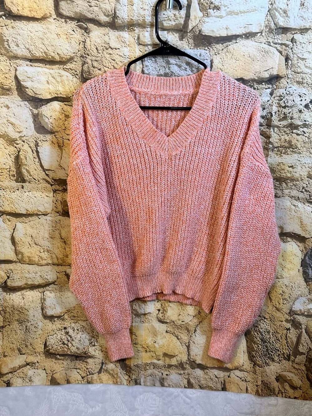 SHEIN V-Neck Sweater Size M Pink Chunky Knit Pullover